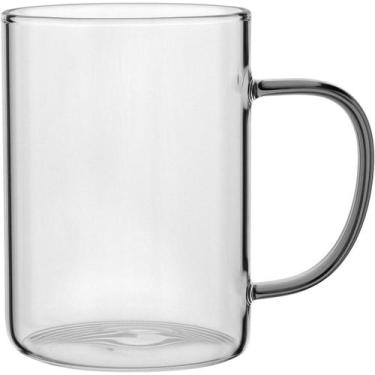 Imagem de Caneca De Vidro 450ml Para Café Chá Com Alça Cinza Elegante - Nh
