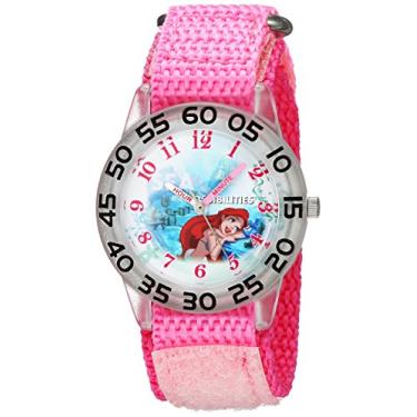 Imagem de DISNEY Relógio analógico de quartzo para meninas Princess Ariel com pulseira de nylon, rosa, 15 (modelo: WDS000172)
