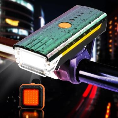 Imagem de Luzes de bicicleta, 3000 lúmens, recarregável por USB, farol dianteiro e traseiro, 4 modos de luz, fácil de instalar para homens, mulheres, crianças, ciclismo, estrada, montanha, ciclismo, laranja