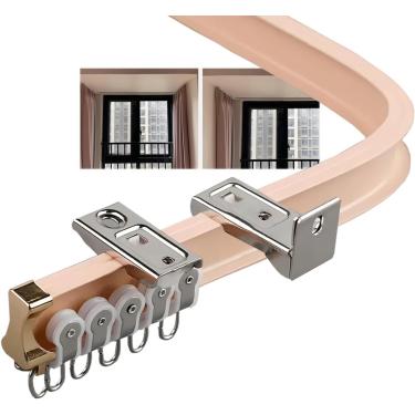 Imagem de Trilho De Cortina Flexível Trilho De Cortina De Liga De Alumínio Com Acessórios O Trilho De Cortina De Teto Pode Ser Dobrado Manualmente Liso Com Trilhos De Cortina De Rodas Silenci, Pink, 4m
