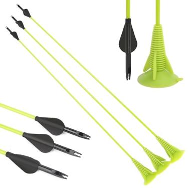 Imagem de AMEYXGS Flechas de sucção de fibra de vidro de 68,5 cm para jovens flechas com ventosa segura para prática de tiro com arco e flecha juvenil (pacote com 6)