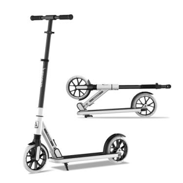 Imagem de Playshion Kik Scooter para crianças a partir de 6 anos, adolescentes e adultos, leve, dobrável, com guidão ajustável, branca