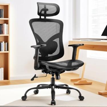 Imagem de Totnz Cadeira de escritório ergonômica, cadeira ergonômica para jogos com suporte lombar ajustável, encosto de cabeça 2D e braços para cima e para baixo