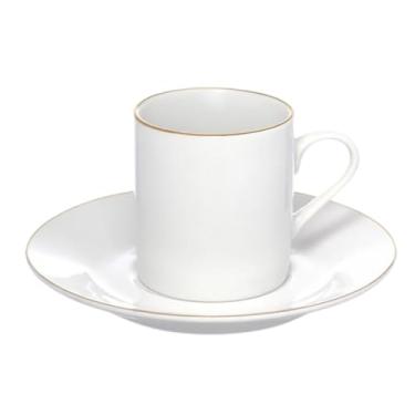 Imagem de Conjunto 4 Xícaras de Café com Pires em Porcelana Borda Dourada 90ml Branca