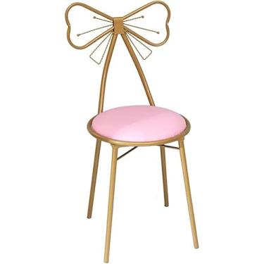 Imagem de Penteadeira Cadeira De Maquiagem Para Uso Doméstico Gold Iron Art Dining Chair Pu Leather Leisure Poltrona Ms Dressing Chair Manicure Stool Decoração Móveis, Pinkpuleather