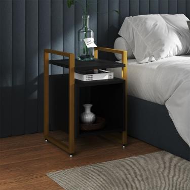 Imagem de Mesa de Cabeceira Industrial Marrocos Ferro Dourado e Tampo Preto