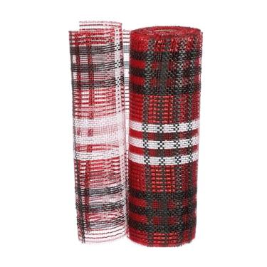 Imagem de PATIKIL Fita de malha decorativa, 25,4 cm x 25,5 m, rolo de fita metálica para decoração de guirlanda de árvore de Natal, vermelho/branco/preto