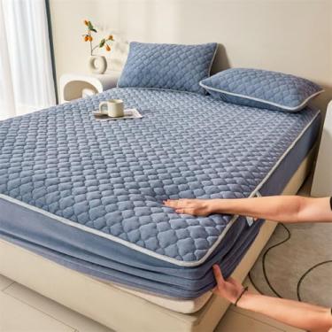 Imagem de Capa de colchão de veludo de leite, respirável, protetor de colchão com tiras elásticas, confortável, lençol com elástico para cama de solteiro, queen size, azul, 200 x 220 cm