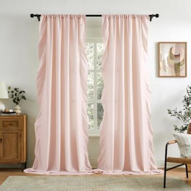 Imagem de Cortinas com babados blush 224 cm de comprimento para quarto, sala de estar, romântica, bolso de varão, filtragem de luz, cortinas plissadas vitorianas para quarto de meninas, Califórnia, janela