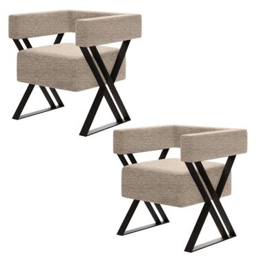 Imagem de Kit 2 Poltrona Decorativa Mirela Pés Metal Estilo Industrial Linho Bege