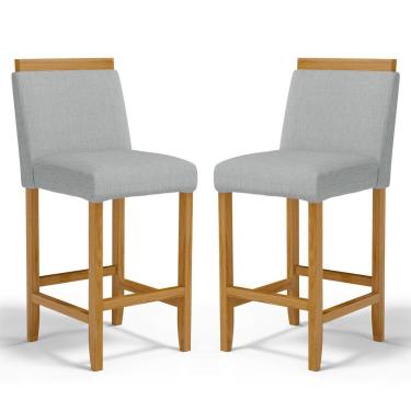 Imagem de Kit Com 2 Banquetas Eloá Madeira Maciça Assento Estofado Para Bancada Linho Cinza 407
