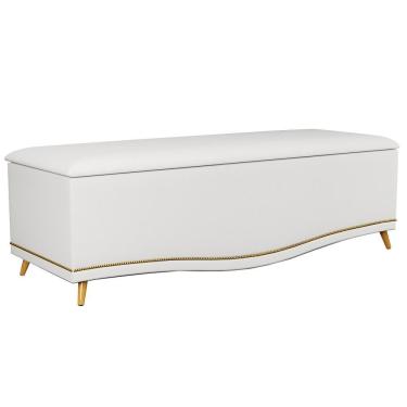 Imagem de Calçadeira Baú Casal 140cm Com Tachas Imperial J02 Sintético Branco - Mpozenato