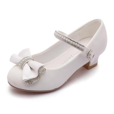 Imagem de MMbyzhuo Sapatos femininos de flor branca de salto alto Mary Jane Sapatilhas pérola meninas sapatos sociais para festa de casamento igreja crianças pequenas grandes, Branco, 15