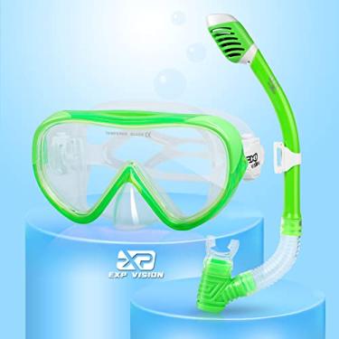 Imagem de EXP VISION Conjunto De Snorkel Infantil, Máscara Mergulho Infantil Antiembaçante, Óculos Natação Secos, Equipamento Para Crianças, Meninos E Meninas 4 A 14 Anos (Conjunto Verde)