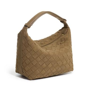 Imagem de Bolsa de ombro feminina de camurça com alça superior pequena, bolsa de mão de camurça vegana de luxo, Camurça âmbar