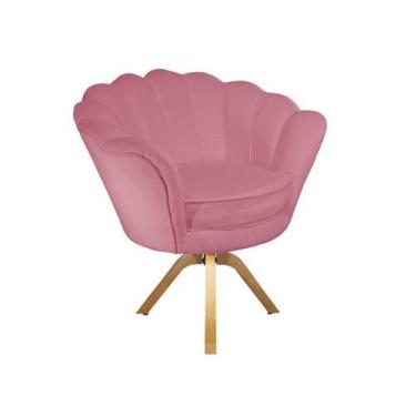 Imagem de Poltrona Decorativa Pétala Base Giratória Madeira Suede Rosa Mz Decor 