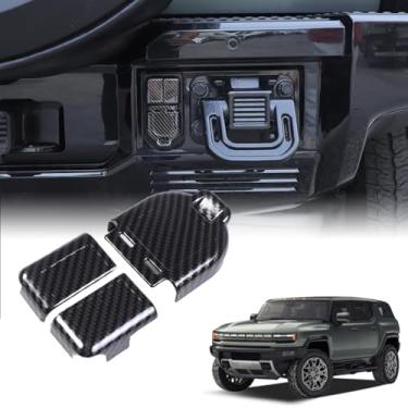 Imagem de Yinanlutos Capa de engate de reboque de para-choque traseiro compatível com Hummer EV 2024 2025 acessórios para-choque traseiro conector de reboque porta de alimentação guarnição ABS fibra de carbono