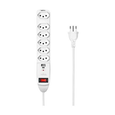 Imagem de Filtro de Linha 6 Tomadas Elgin - Protetor de Surtos -  3 Pinos 10A - USB-A+C - Bivolt - Branco
