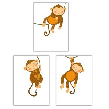 Imagem de Summit Designs Arte de parede de berçário de macaco - estampas fofas de animais safári 28 x 35 sem moldura, tema de selva, quarto de crianças, conjunto de presente adorável