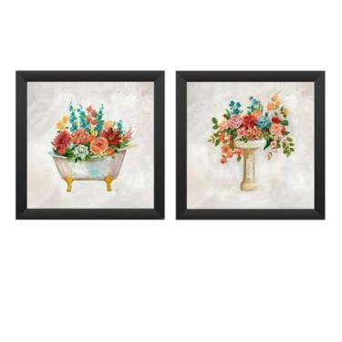 Imagem de Kit 2 Quadros Banheiro, Lavabo, Toalete,com Vidro. Aquarela (Preto)