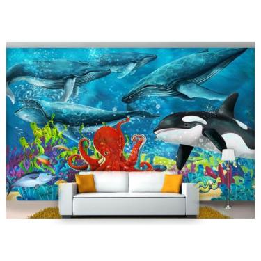 Imagem de Papel De Parede Fundo Do Mar Baleias Orca 3D 7,50m² Fm85 - Você Decora