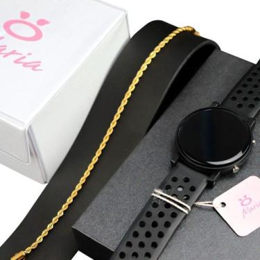 Imagem de Kit relogio digital feminino prova d agua + Pulseira laminada Dourada 