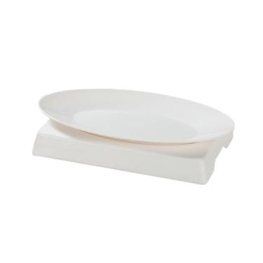 Imagem de Prato de peixe esmaltado de cor sólida estilo nórdico imitação de porcelana com suporte inferior oval espesso - placa de 49,5 cm + suporte inferior [branco]