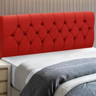 Imagem de Cabeceira Solteiro Estofada Madeira Madri, Veludo, Eucalipto, 12 Kg (Vermelho)