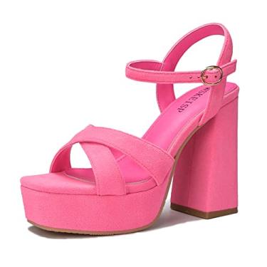 Imagem de WSKEISP Sandálias Plataforma Femininas De Salto Alto Rosa Choque, Bico Aberto, Tiras Grossas E Altas No Tornozelo, Sapatos Festa Casamento, Tamanho 11