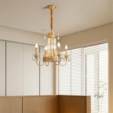 Imagem de Vela Francesa Latão Cristal Candelabro LED Luxo Americano Sala De Estar Restaurante Quarto Estudo Villa Hotel Bar Café Lâmpada Pingente (G 4 luzes)