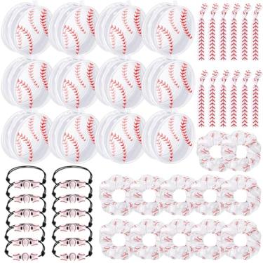 Imagem de Baderke 48 peças de lembrancinhas de festa de softball, incluindo bolsas de maquiagem de festa, elásticos de cabelo, pulseiras de cetim para jogadores, presentes, acessórios para meninas (beisebol)