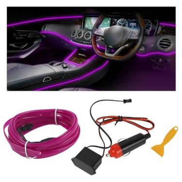 Imagem de Hbxdeco Fita de LED EL Wire Interior para carro, 16,4 m RGB isqueiro neon faixa de luz automotiva, kit de iluminação ambiente de veículo eletroluminescente, acessórios de decoração de interiores para