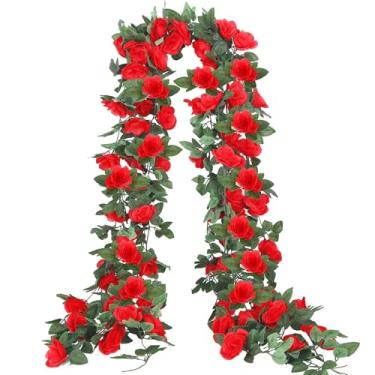 Imagem de Augshy Pacote com 4 guirlandas artificiais de videira rosa, rosas falsas, videira rosa de seda com folhas verdes para decoração de casamento e festa do dia das mães