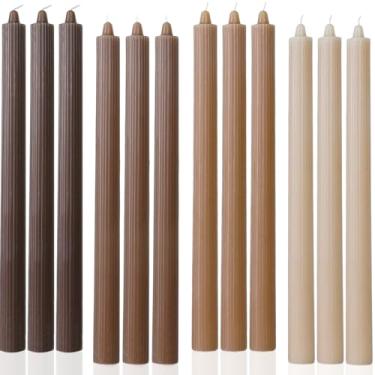 Imagem de LPUSA Velas cônicas marrons castiçais de 26,7 cm, velas afuniladas sem gotejamento, ideais como velas de jantar sem fumaça e sem cheiro de longa queima, conjunto de 12