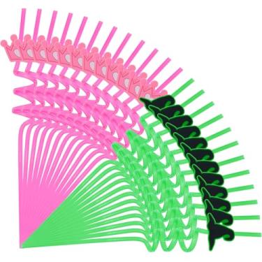 Imagem de 24 canudos de plástico, lembrancinhas de festa de feiticeiro e princesa, canudos loucos, chapéu de feiticeiro e forma de coroa, verde e rosa para suprimentos de festa de aniversário com tema de
