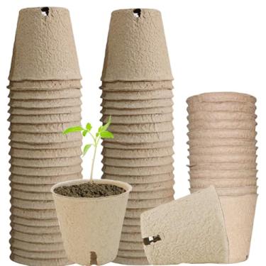 Imagem de ZKMGYZB 50 potes de mudas biodegradáveis, vaso redondo de turfa de 7 cm com orifícios de drenagem, início de sementes