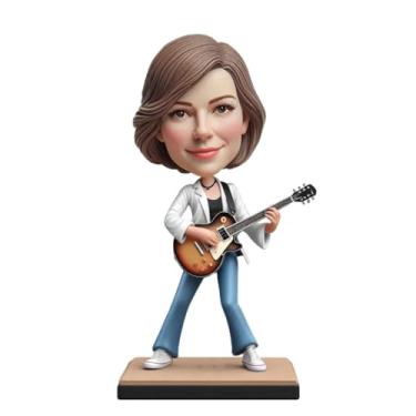 Imagem de Lady Bobblehead tocando guitarra feita à mão da sua foto para entusiasta de música colega lembrança exclusiva de exibição de zelo instrumental