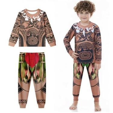 Imagem de Big Eyes Fish Maui fantasia infantil Maui tatuagem novidade manga comprida camisa e calça infantil gráfico conjunto de roupas temáticas festa festa crianças pequenas