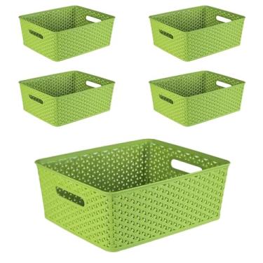 Imagem de Doitxue 5 cestas de armazenamento de plástico, cestas pequenas para organização, caixas de cesta organizadoras de despensa pequenas. Para bancadas, armários, quartos e banheiros espere (verde)