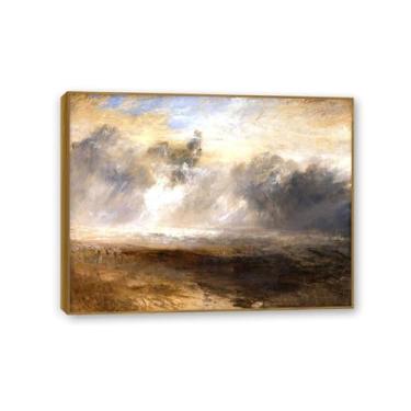 Imagem de Arte de parede em tela pinturas famosas belas artes disjuntores em uma praia plana impressões famosas pinturas a óleo reprodução imagens para decoração de sala de estar moldura teca 65 x 50 cm (26 x