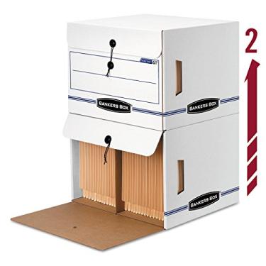 Imagem de Bankers Box Caixinhas de armazenamento frontais com aba lateral, configuração padrão, cordão e botão, carta, 38 x 33 x 26 cm, caixa com 12 (0061)
