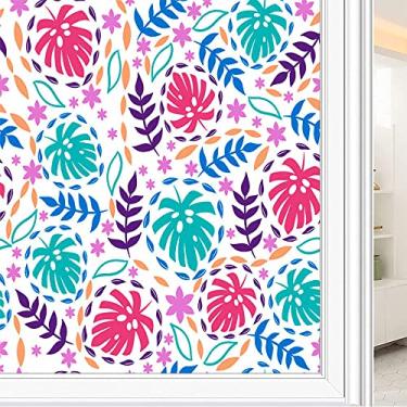 Imagem de Película de janela de privacidade de flores, textura de estilo floral, filme de vidro para sala de estar e escritório em casa, L90 x C 190 cm