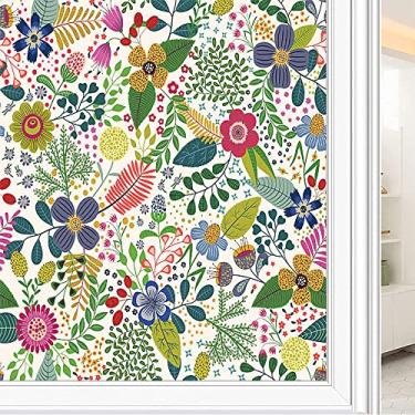 Imagem de Película de janela de privacidade de flores, textura de estilo floral, filme de vidro para sala de estar e escritório em casa, L90 x C 190 cm
