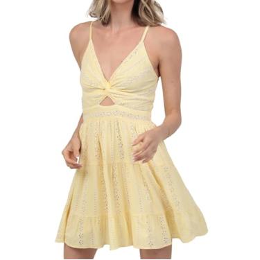 Imagem de Angie Vestido de verão feminino Peekaboo com saia em camadas, Amarelo, P