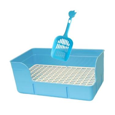 Imagem de Generic Caixa de areia para coelhos de estimação, canto, caixa de banheiro, coelhos, chinchilas, hamster, suprimentos para banheiro, mictório, grade, Azul