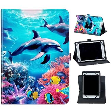 Imagem de Capa para tablet Onn de 11 polegadas (modelo 2023), suporte giratório de 360 graus Mxfdegf e capa com fecho magnético para Walmart Onn 11 polegadas Pro (modelo: 100110027) 2023, golfinho de corais do