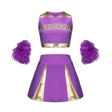 Imagem de AGCOAH Fantasia de líder de torcida para mulheres, fantasia de líder de torcida, fantasia de torcida para Halloween, cosplay, vestido roxo, M