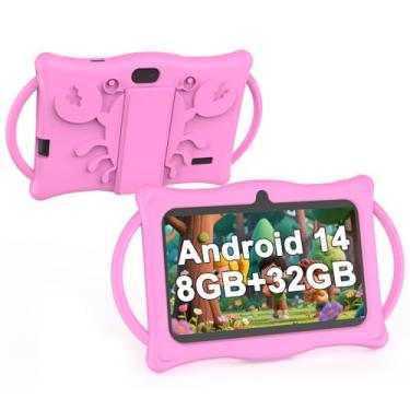 Imagem de BYANDBY Tablet infantil 2025, tablet Android 14 de 7 polegadas para crianças, 8 GB + 32 GB de ROM + 1 TB expansível Quad-Core com capa à prova de choque, BT, WiFi, controle parental, câmera dupla