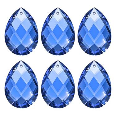 Imagem de PATIKIL Pingentes de cristal K9, contas de gota, pacote com 6 peças de prismas de lustre de 38 mm, contas de grade penduradas, lâmpada DIY para decoração de artesanato, azul claro