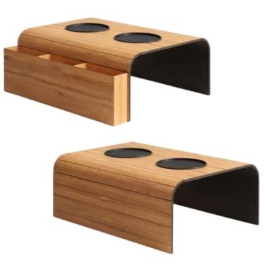 Imagem de Suporte para Braço de Sofá com Porta Copos, Madeira Natural, 2 Peças, Organizador
